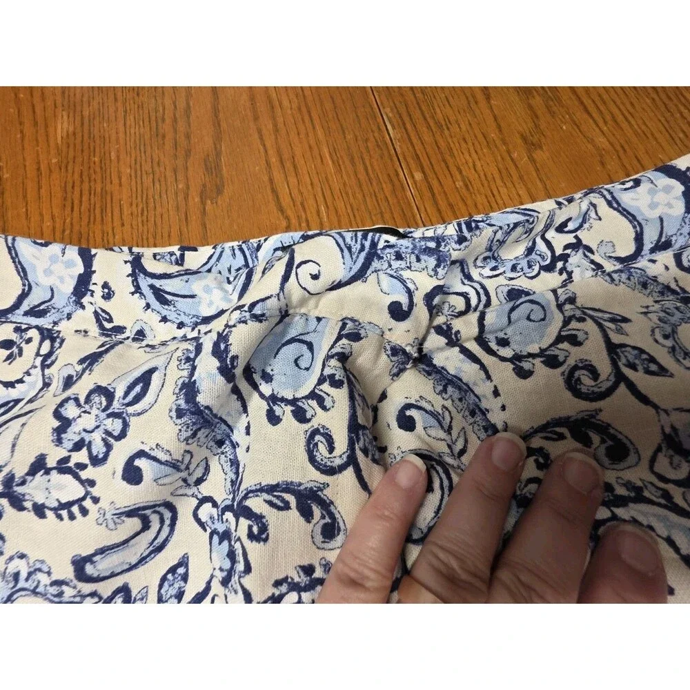 Zara Wide Leg Linen Pants Paisley Blue And White Size XL